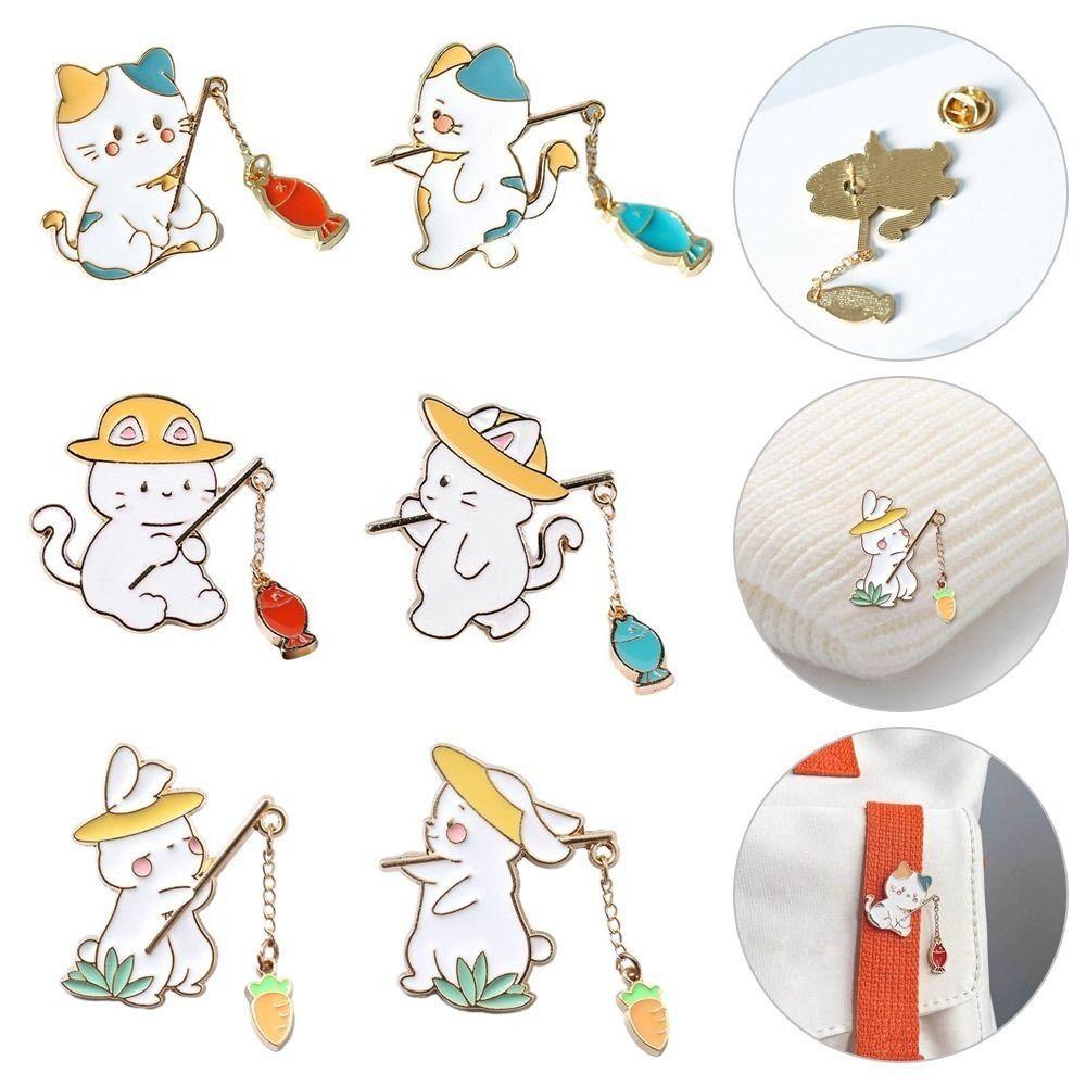 Cartoon Design Animal Badge Pin Enamel Finish Cartoon Cat Pin Creativity Brooch Anime Pins