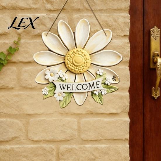 Patio Hanging Ornament Wooden Welcome Sign, Rustic Door 2D Daisy Butterfly Print, Spring Hanger Halloween Thanksgiving Easter Seasonal Holiday
