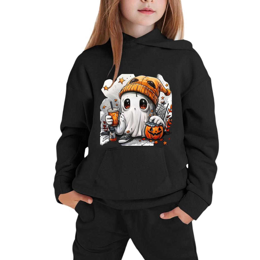 Kids' Hooded Sweatshirt with Halloween Print for Festive Wear
