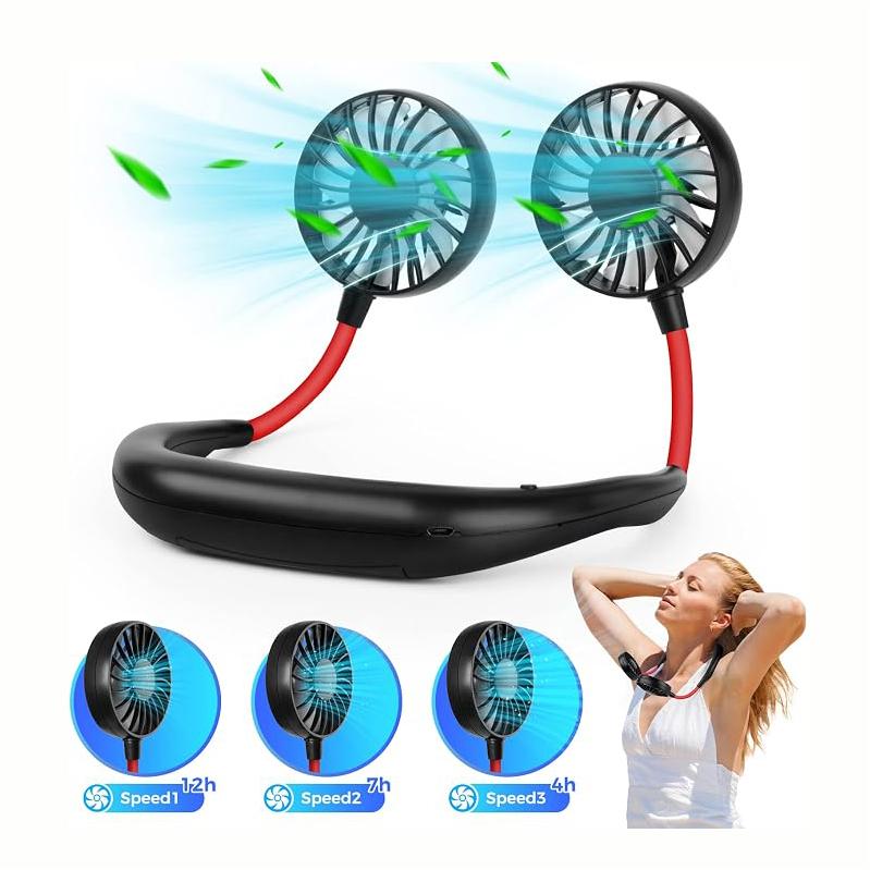 Travel Portable Neck Fan Usb Personal Mini Lazy Person Fan 360 Degree Rotation Cooling Wearable Fan with Electric Power Source