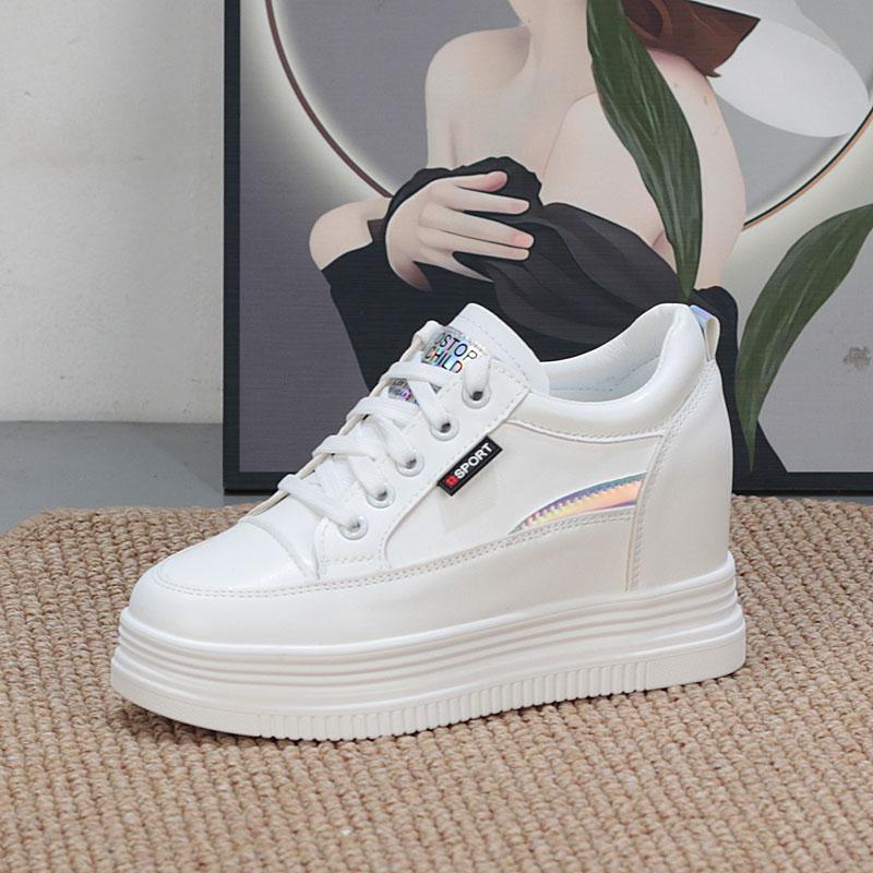 Fashion 8CM Genuine Leather Vulcanize Summer High Brand Comfy Spring Autumn Platform Vulcanize Women Chunky Sneaker Loafer Shoes