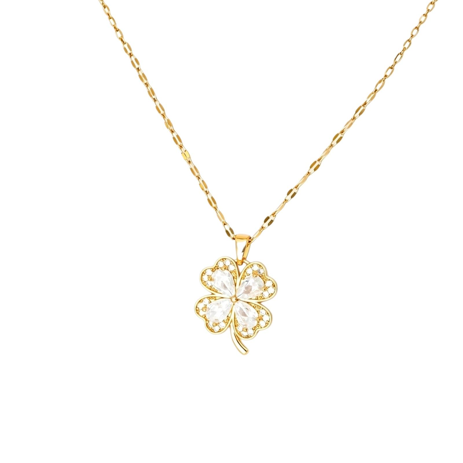 

Titanium Steel Four Leaf Flower Necklace Ladies Shiny Zircon Clavicle Chain Fashion Jewelry One Size білий