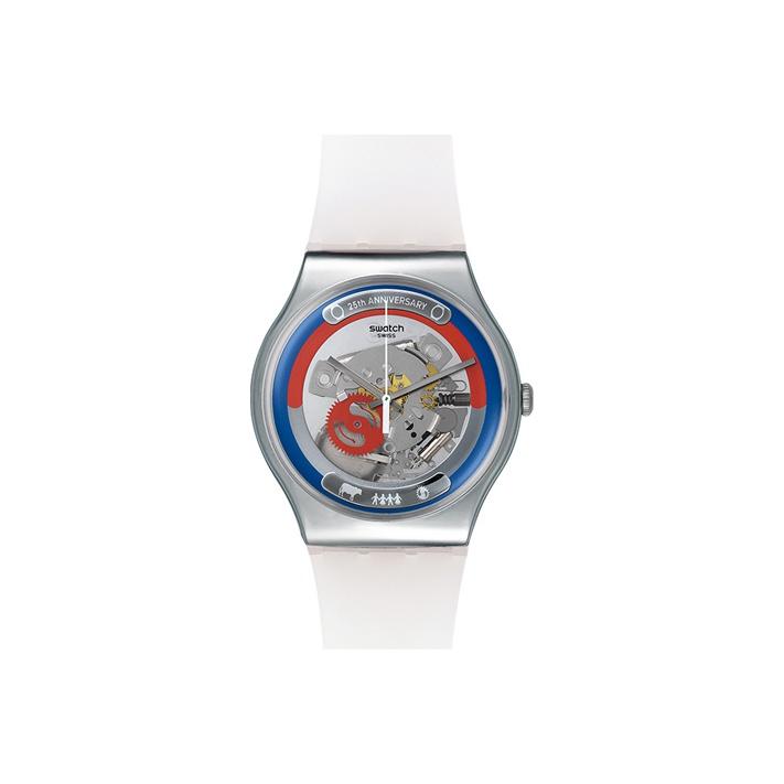 Swatch Quartz Movement 30M Water Resistant Watch 41Mm Gray Dial Plastic Case Silicone Strap Unisex watches SUOZ195 White