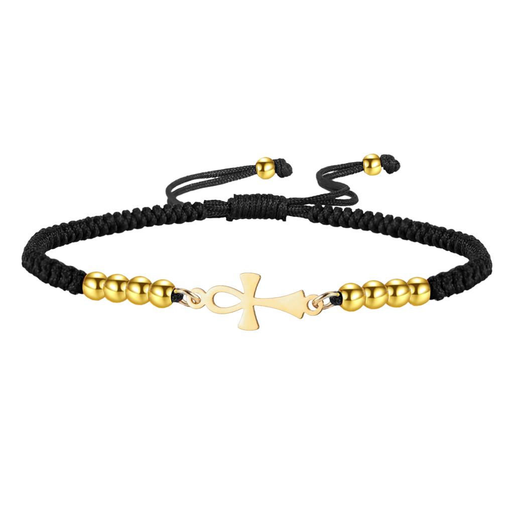 LIKGREAT Bracelet Croix Ankh Égyptienne Bracelet Symbole de Vie Réglable pour Femmes Hommes Bijoux Amulette en Acier Inoxydable Cadeau