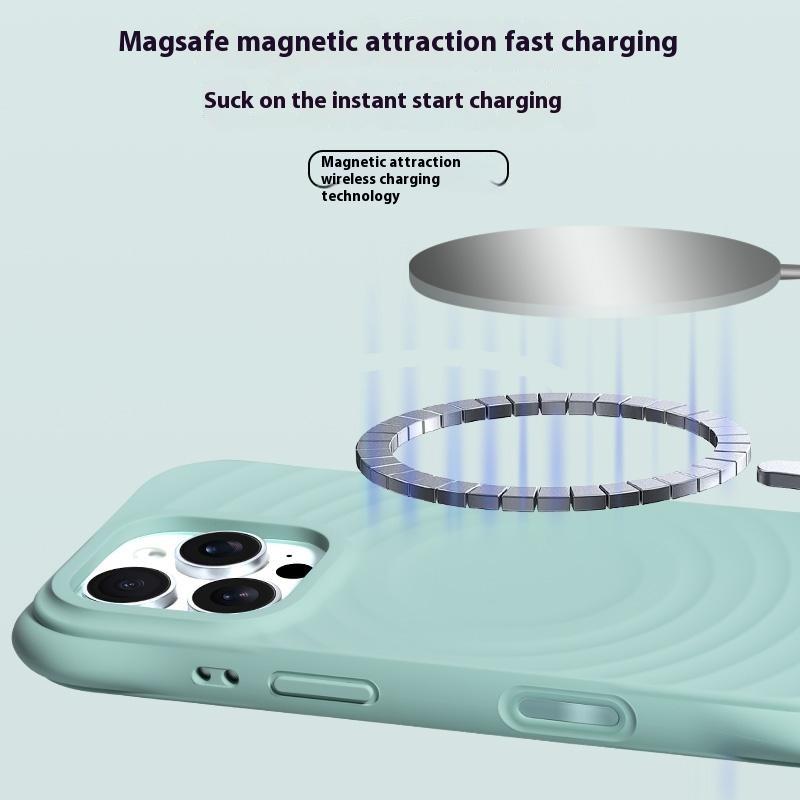 For iPhone 16 Pro Max Magnetic Case with Ai Photo Botton Ripple Texture Liquid Silicone Phone Cover