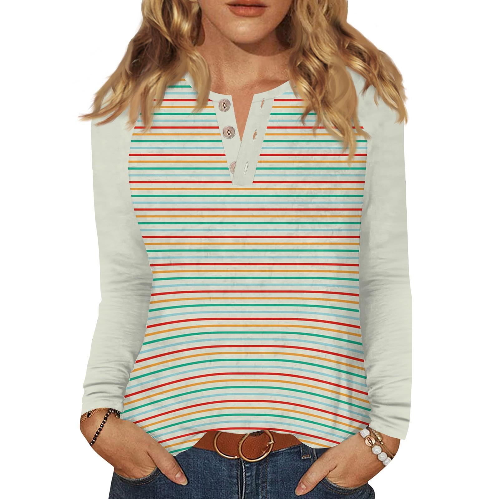 

Женская футболка с принтом, на пуговицах, с длинным рукавом, повседневная, для выходных, модная, базовая, с V-образным вырезом, обычный топ XXL