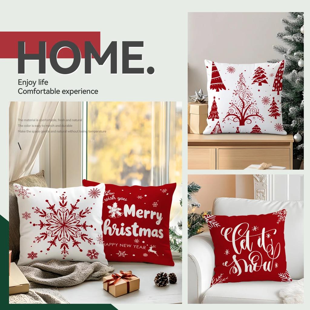 40/45/50cm Red Christmas Decoration Cushions Pillowcase Polyester Cushion Cover Throw Pillow Pillowcover Home Car Sofa Decor