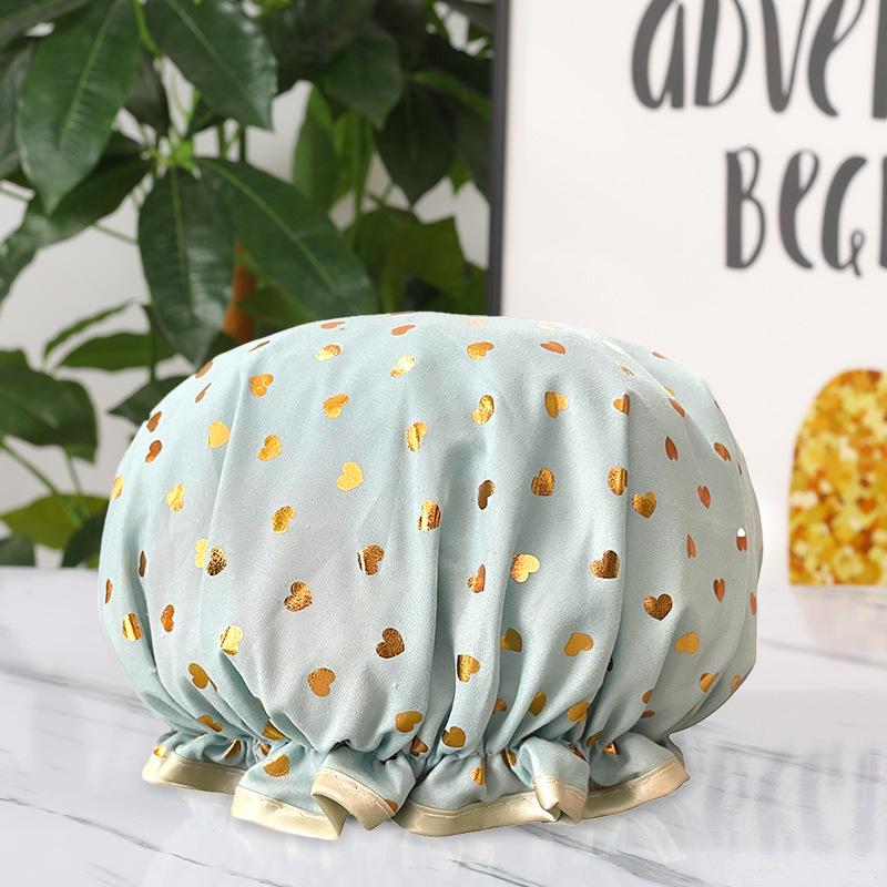 Women's Dual-Layer Waterproof Thickened Foldable Bath Cap - High-Elastic, Adult Size, Quick-Drying