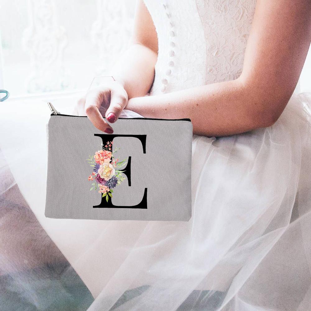 26 Lettere dell'Alfabeto Inglese Sposa Sacchetti Cosmetici con Zip Lettere Fiori Organizzatore Custodia Trucco da Viaggio per Donna Articoli da Toeletta Regali per Donna