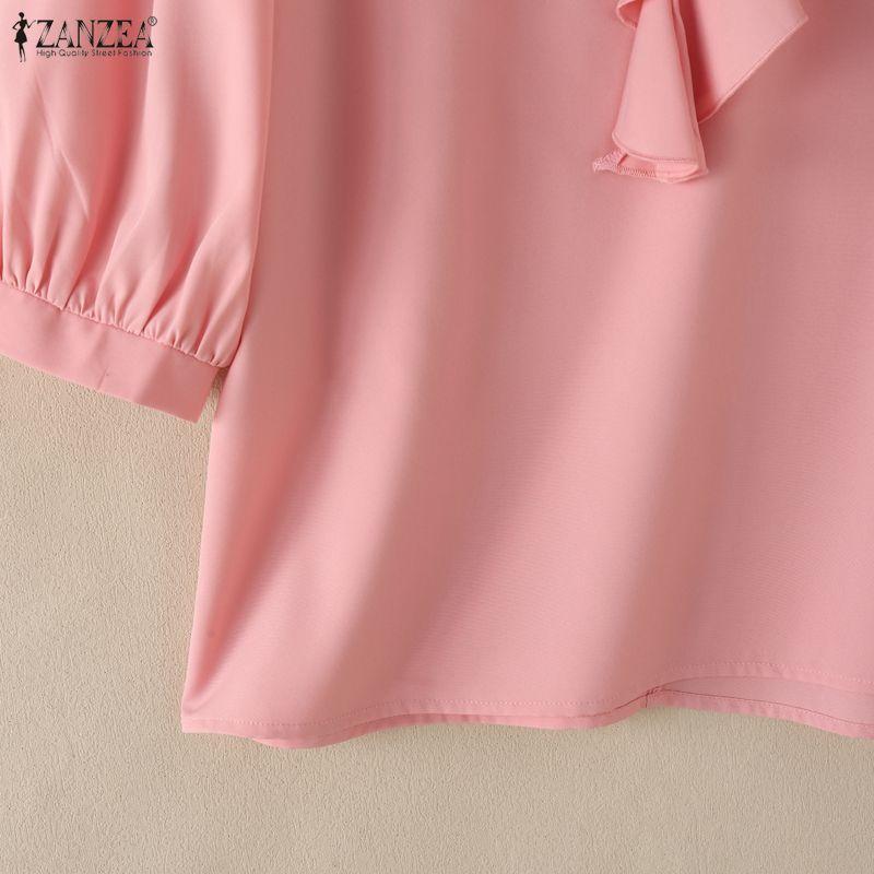 ZANZEA Women Ruffles V-Neck Solid Color Casual 3/4 Sleeve Blouse