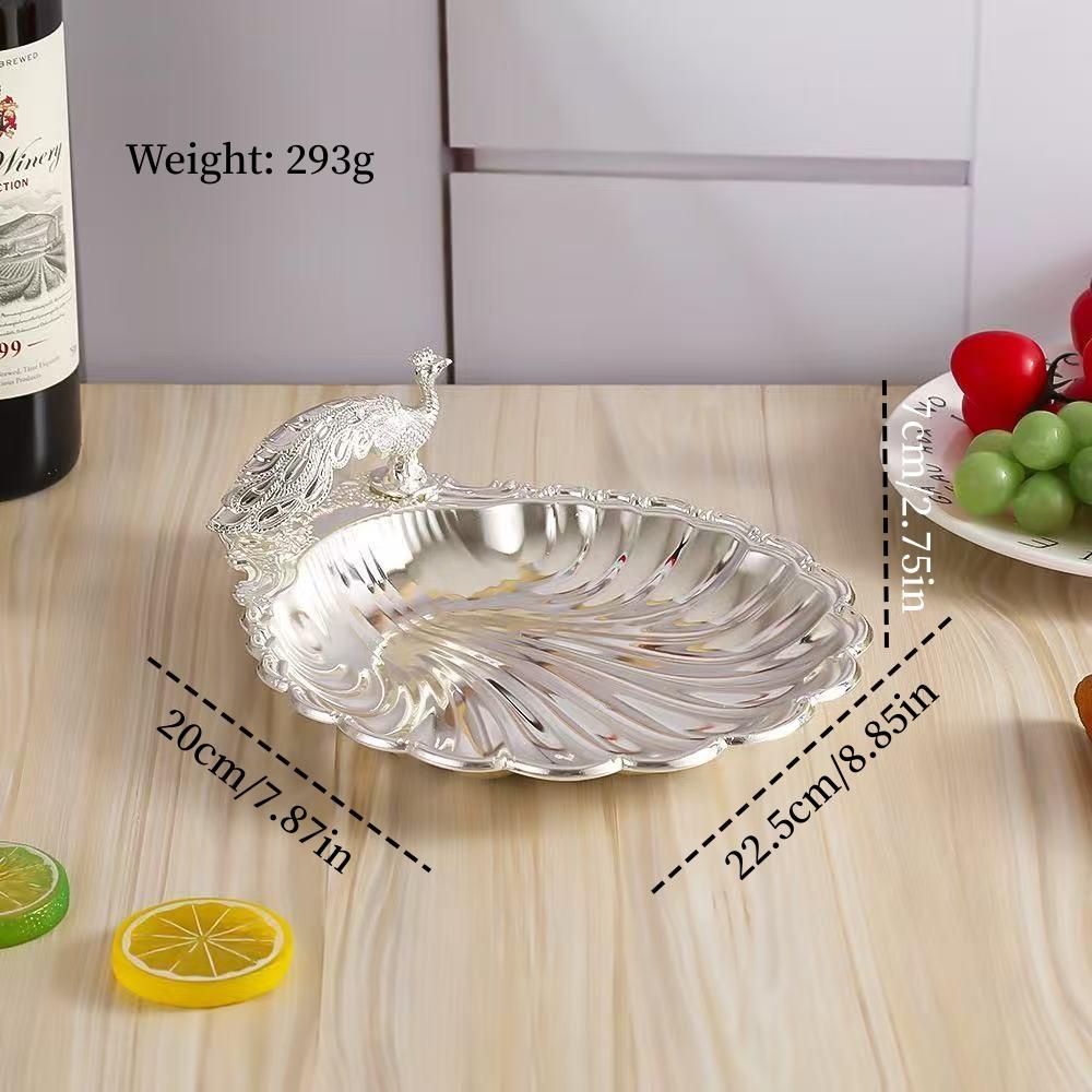 Multiple Sizes Peacock Shape Fruit Tray,Retro Alloy Engraving Shell Texture Home Cheese Food Plate,Snack Disc Table Decoration