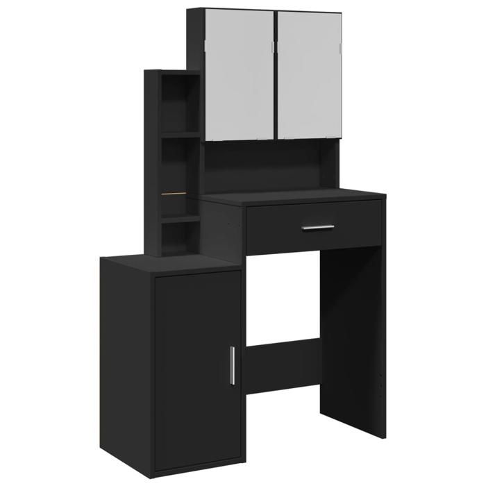 VidaXL Coiffeuse avec armoire noir 80x35x132 cm, table de maquillage, coiffeuse de chambre à coucher, coiffeuse avec miroir, 848235
