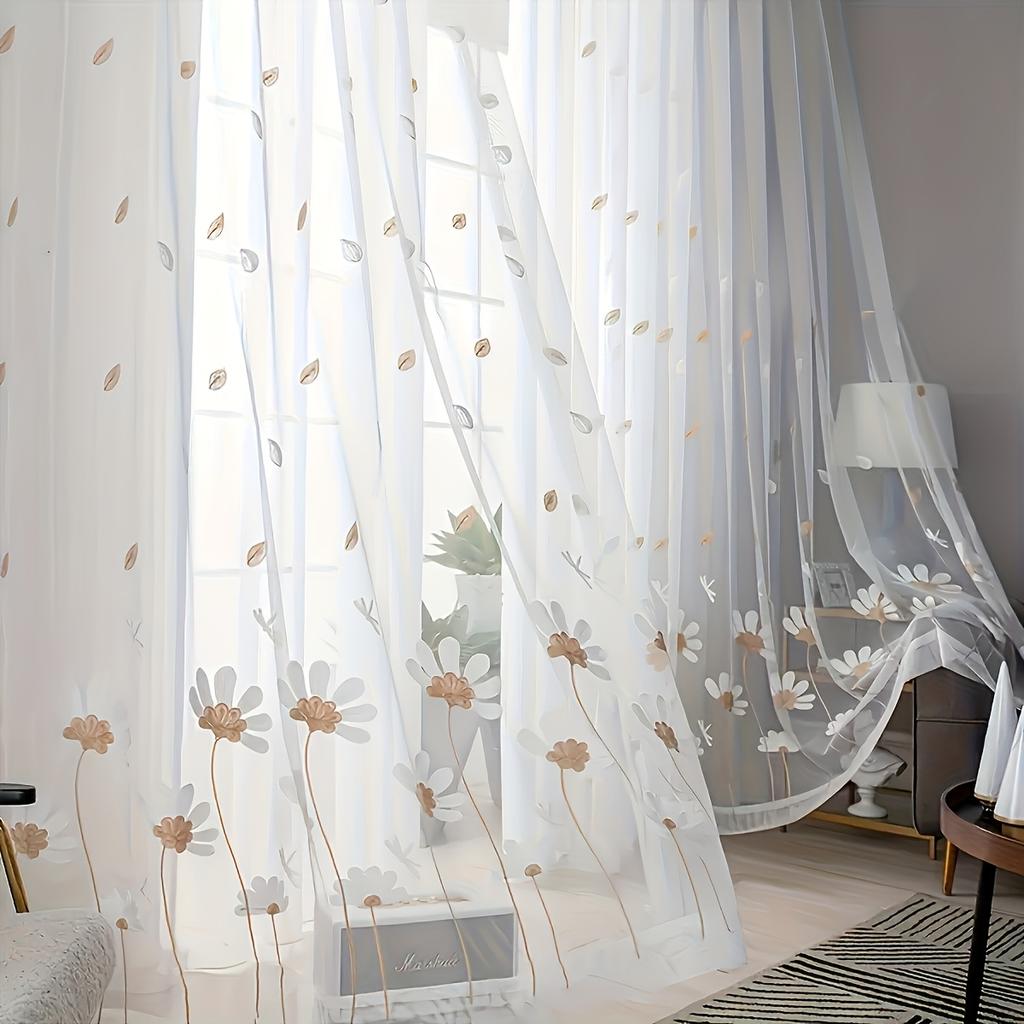 1pc Minimalist Animal Embroidery Tulle Curtain, Pastoral Floral Embroidery Window Screen, Suitable for Living Room Bedroom Decoration