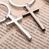 3D Cross Stainless Steel Keychain Simple Fashion Design Anti-Lost Keyring Practical Daily Backpack Pendant