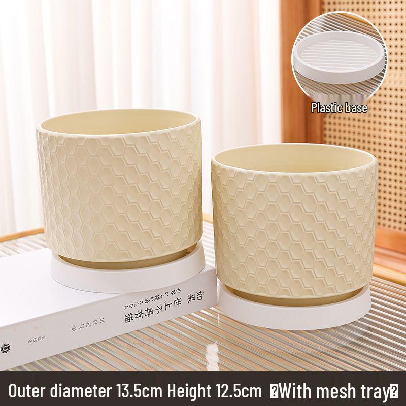 Elegant Large Ceramic Flower Pot with Saucer for Home - Light Luxury Style Ideal for Orchids, Succulents, and Green Plants