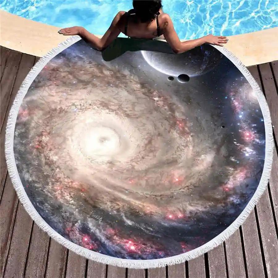 Swimming Towels Aldult Beach Tassel Towels Yoga Blanket Galaxy Round Wall Tapestry Beach Cover Up Bath Shawl Thick Camping Mat