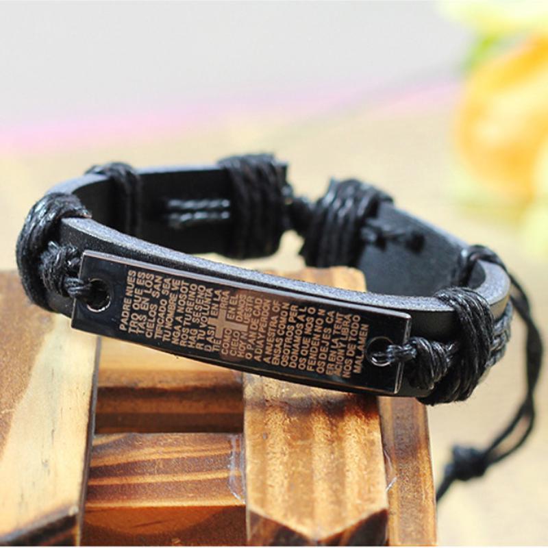 SCIONE Cross Scripture Bracelet Religious Handmade Leather Jewelry