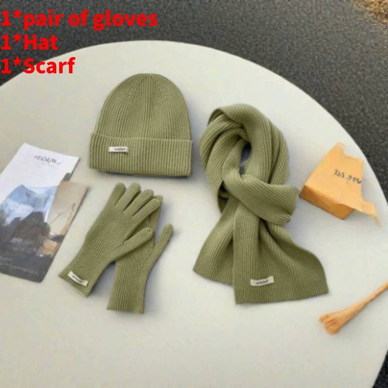 Baumwollstrick Wintermütze Schal Handschuhe Set Für Damen Mit Strukturmuster