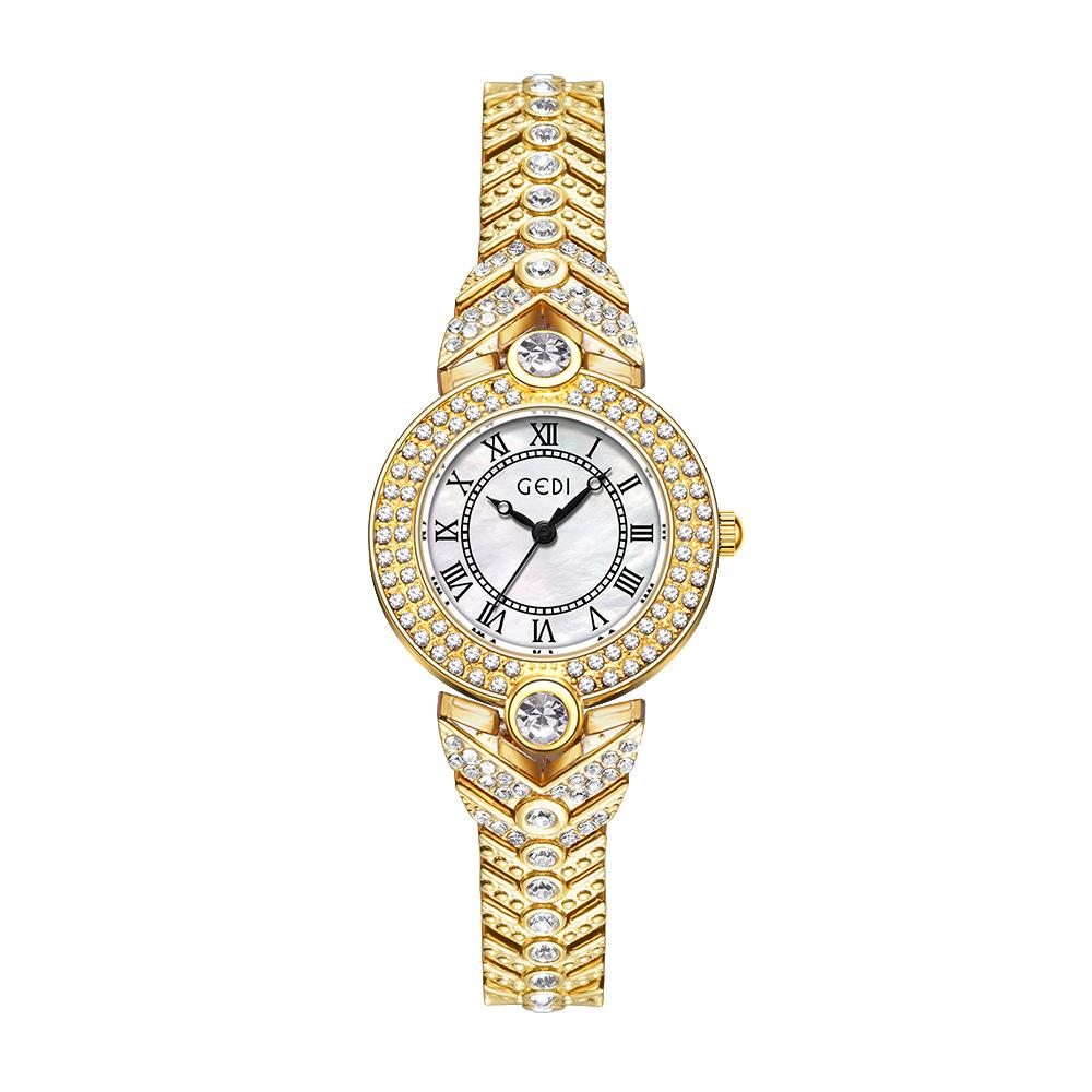 Light Luxury Medieval Full Diamond Women'S Watch Niche High-End Blue Fritillary Small Exquisite Gold Quartz Watch