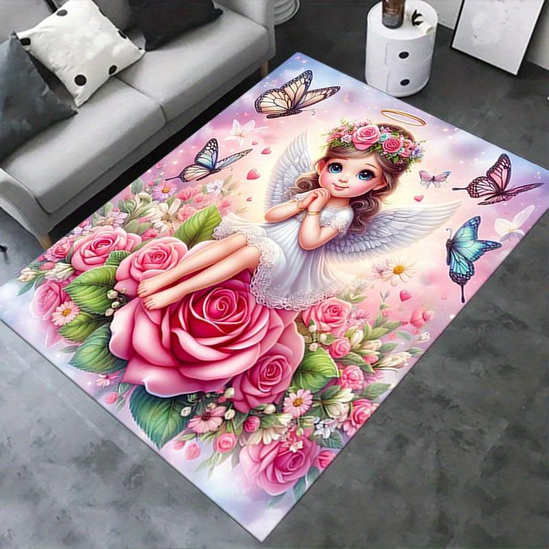 Office Carpet Angelic Guardian Angel with Flowers and Butterflies Sofa Rug, Chair Mat Protec
