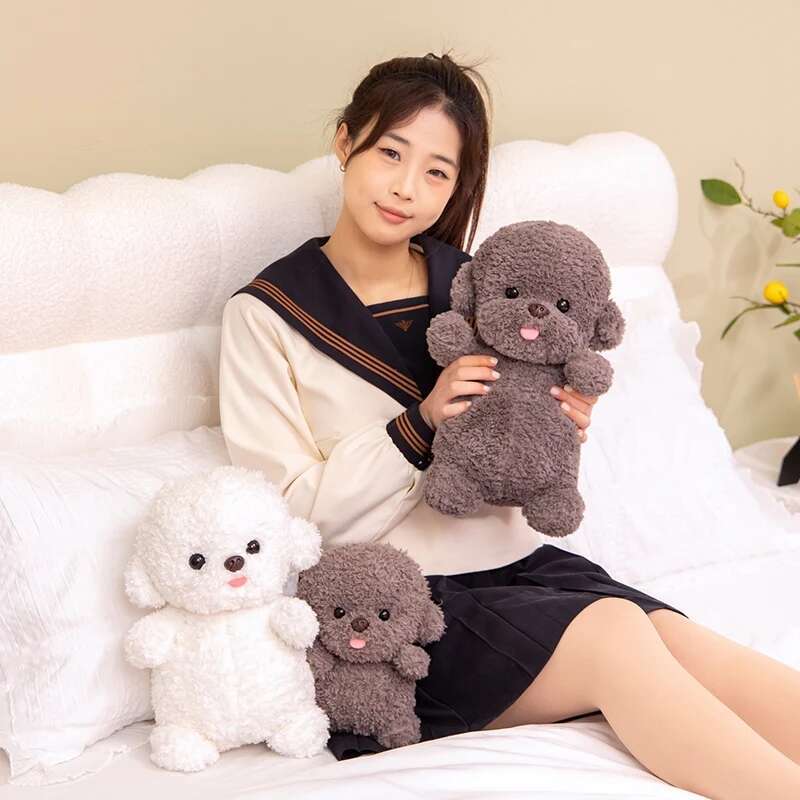 Cartoon Bichon Protruding Tongue Plush Toys Simulation Puppy Kawaii Dog Stuffed Animals Dolls Cute Birthday Present for Children