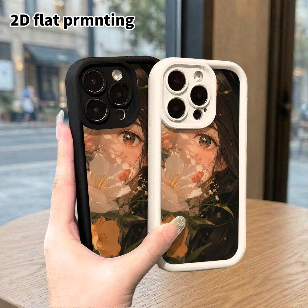 Phone Case: 2D Flat Design Suitable for iPhone 18 17 16 15 14 13 Pro Tiered Protective Case, Floral Girl Christmas and Halloween Gift
