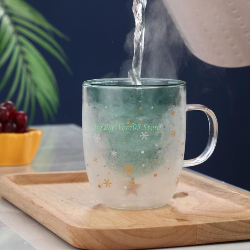 24TE 300ML Lovely Christmas Tree Glass Cup Heat-Resistant Double Wall Glass Cup