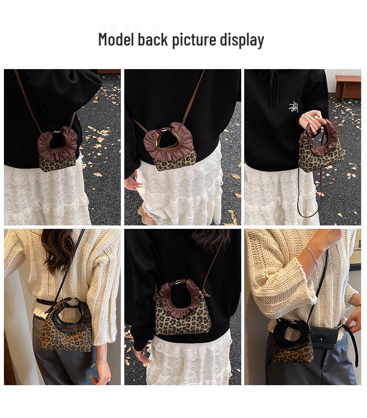 Mädchen Umhängetasche mit Leopardenmuster und Spitze - Neuer koreanischer Retro-Stil für Herbst/Winter 2025