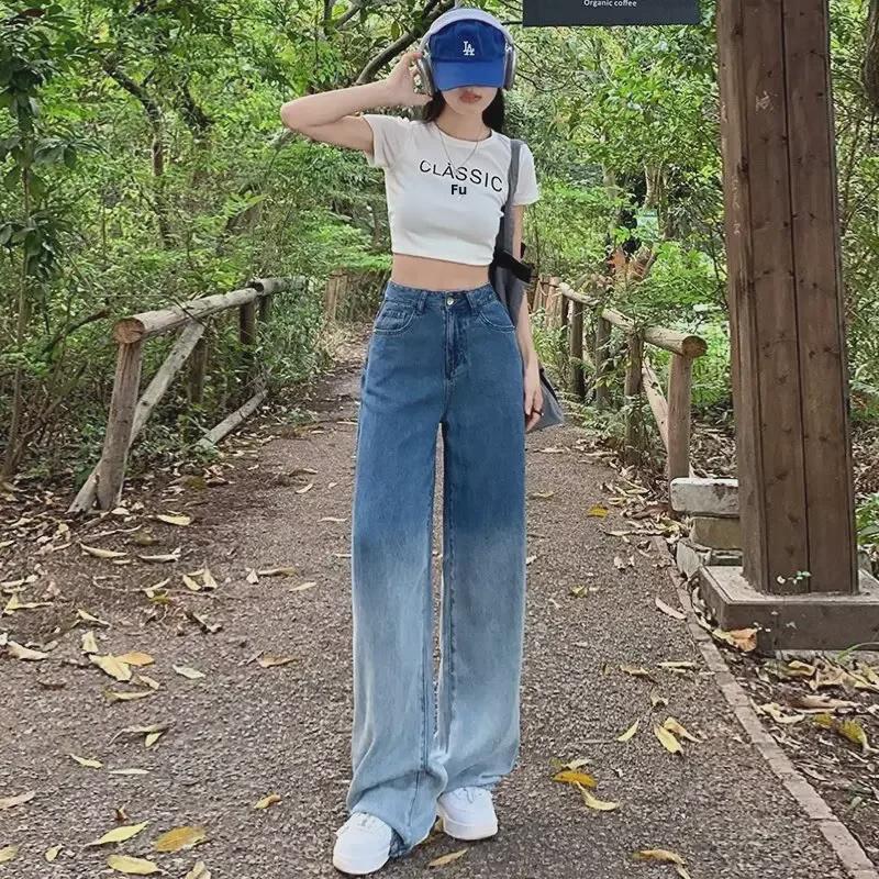 Women's High-Waisted Black Gradient Wide-Leg Jeans (2024 Summer Collection)