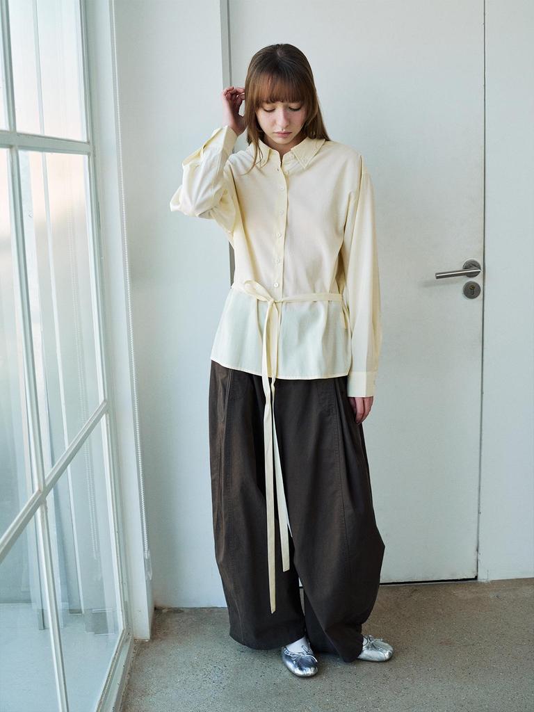Spring Casual Lapel Modal Shirt with Lace-up for Women - Cloud-like, Solid Color