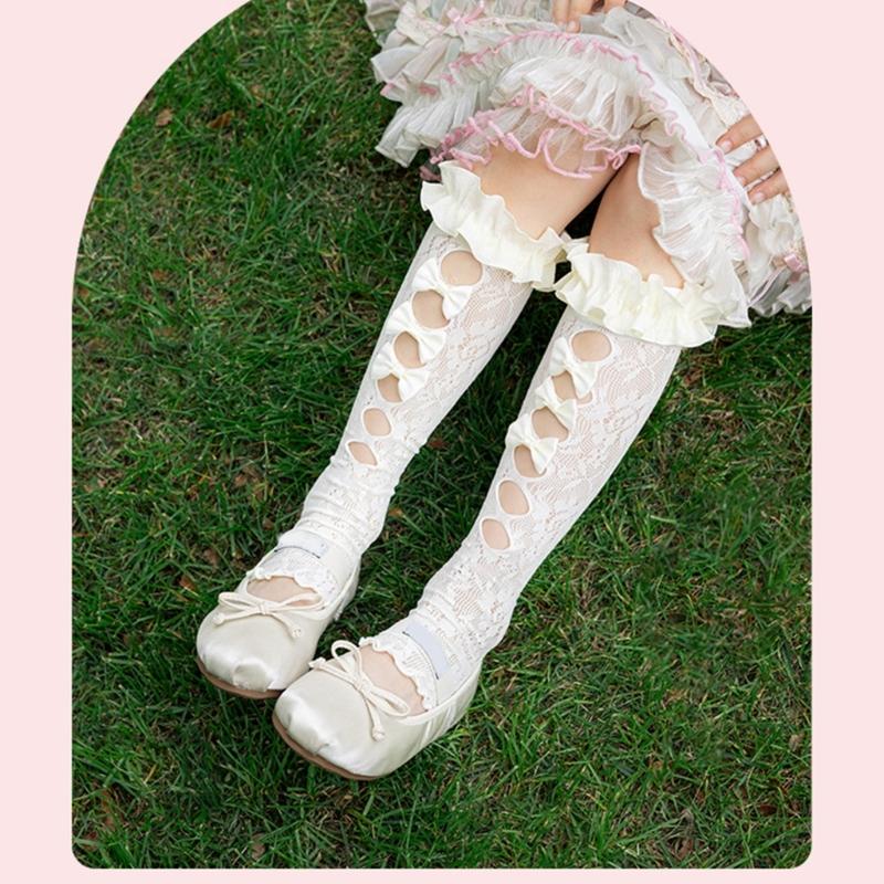 Ballet Inspired Lace Trim Leg Warmer for 3-13Y Girls Stretchy Ribbed Cuffs Soft Combed Cotton Leggings Accessories