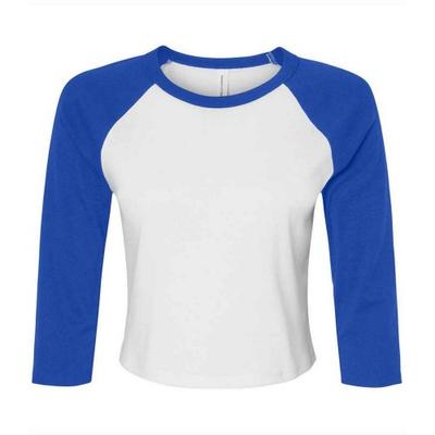 Womens/Ladies Contrast Panel Micro-Rib Raglan 3/4 Sleeve Crop Top
