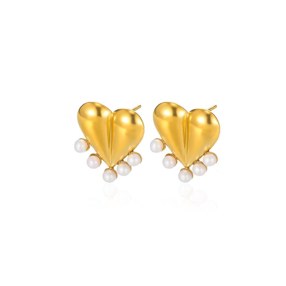 European & American Trendy Heart Earrings with Zircon Inlay - Women's Niche Design