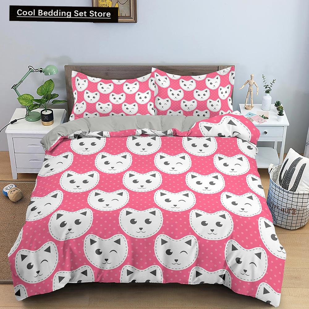 Comforter Cartoon Cat King Queen Colorful Lovely Animal Bedding Set Kids Pet Kitty Soft Polyester Comforter
