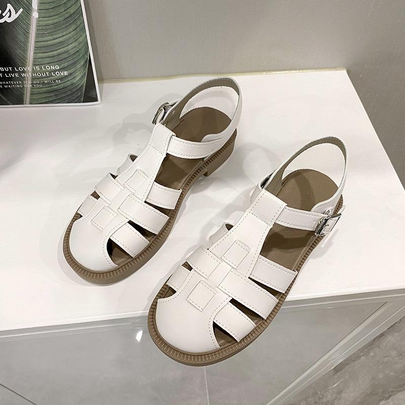 

Модные туфли на плоской подошве Женские сандалии Ретро плетеные римские сандалии Женские летние универсальные сандалии Baotou с мягким дном и круглым носком 40 белый