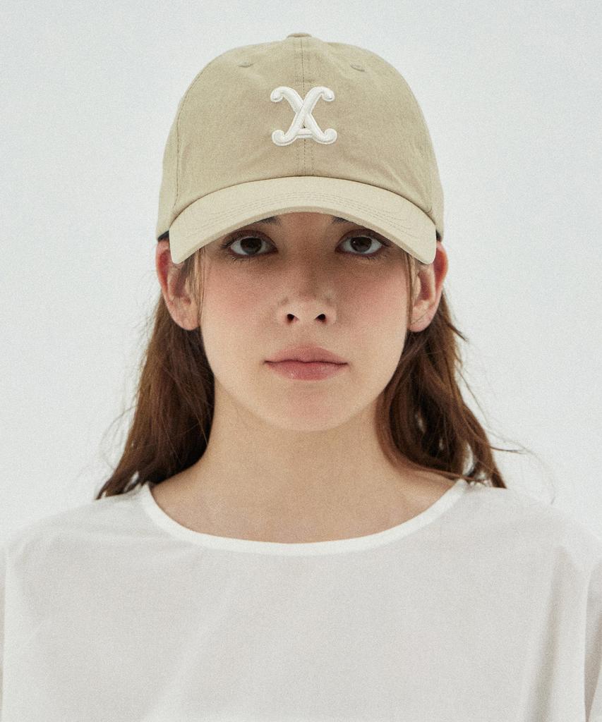 Bajal Va Curved Logo Nylon Ball Cap Light Beige