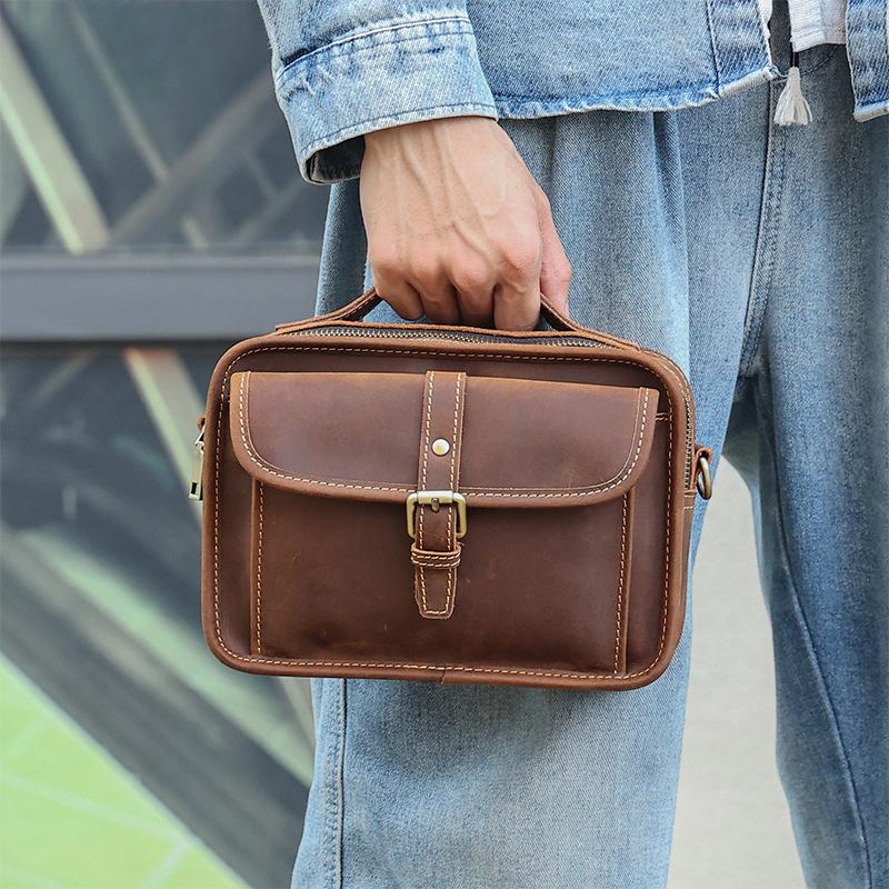 Men's Crossbody Bag Mad Horse Leather Vintage Tote Bag Men's Crossbody Bag Men's Shoulder Bag Genuine Leather Men's Bag