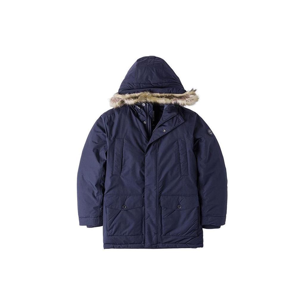 Timberland Hooded Solid Color Warm Loose Mid-Length Cotton Coat Men Coats Dark-Blue A1NEN433