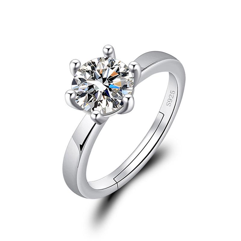 Women's Korean-Style Moissanite Six-Claw Diamond Simulated Wedding & Couple Open Ring