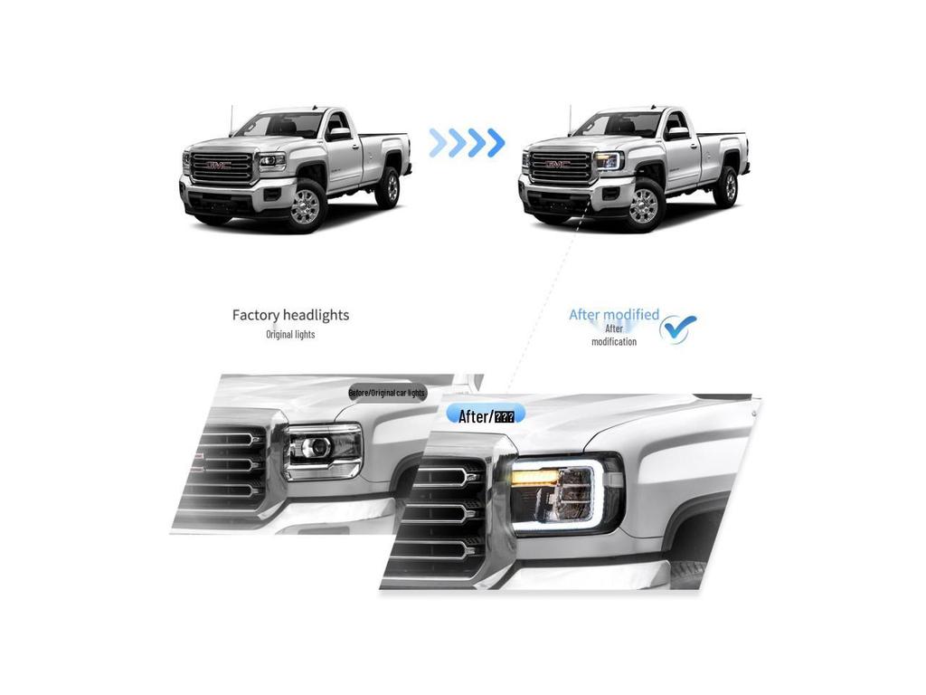 Vland LED Sequential Turn Signal Headlight Assembly for GMC Sierra 1500 (2014-2018).