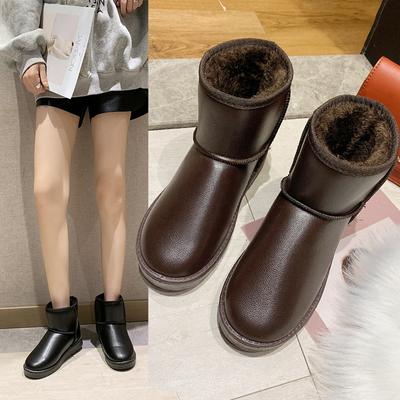 Nieuwe Winter Anti-ski Sneeuwlaarzen Dames Zachtzool Korte Schacht Dikke Katoenen Schoenen Dikzool Plus Fleece Korte Leren Laarzen