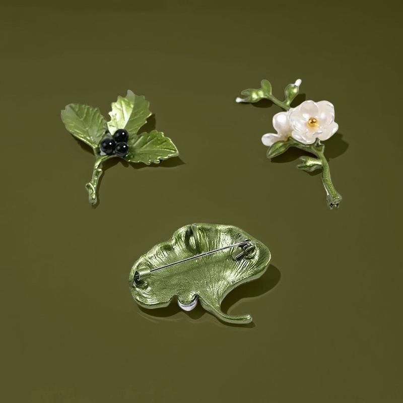 1 Piece Green Plant Leaf Brooch Pin Corsage Women Vintage Flower Pearl Brooches Pins Lady Wedding Party Elegant Badges Jewelry