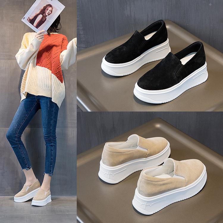 Moda 8CM Couro Genuíno Outono Primavera Plataforma Cunha Sapatilhas Respiráveis Chunky Casual Mulheres Mocassins Sapatos