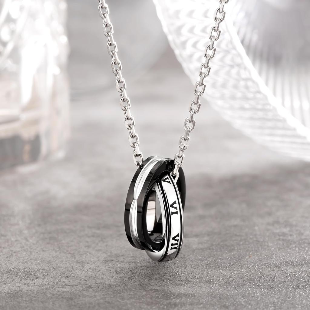 Ring Halskette Anhänger Top Kette Halskette Doppelring Chirurgenstahl Paar Halskette Unisex Silber Schwarz Metall Hypoallergen Geburtstag