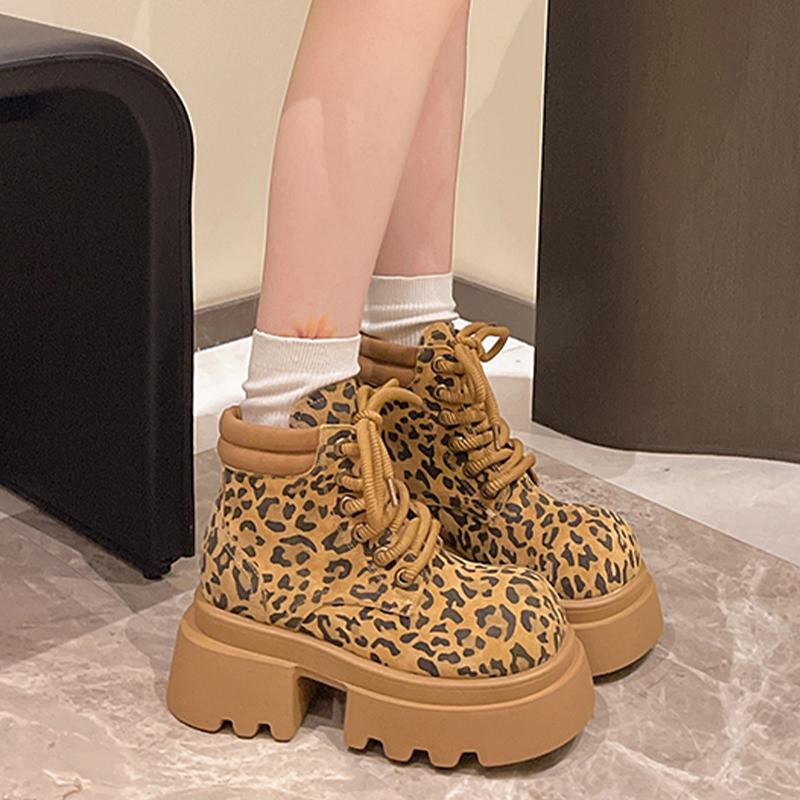 

Леопардовая платформа высокие каблуки женская обувь брендовые ботильоны 2025 тренд дизайнер повседневные походные ботинки челси новые туфли-лодочки Mujer Botas 35