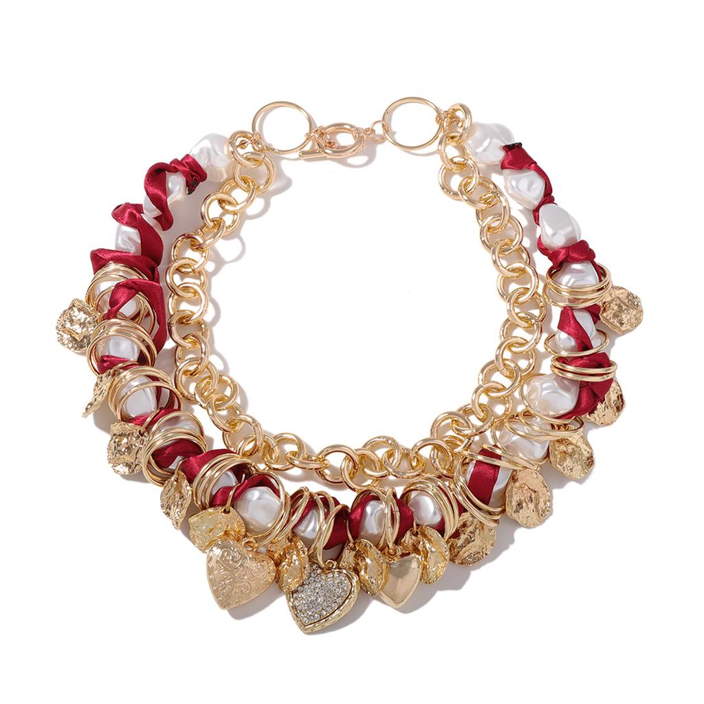 Exaggerated personality street photography trend unique design sense multi-layer chain imitation pearl stacking wearing retro necklace