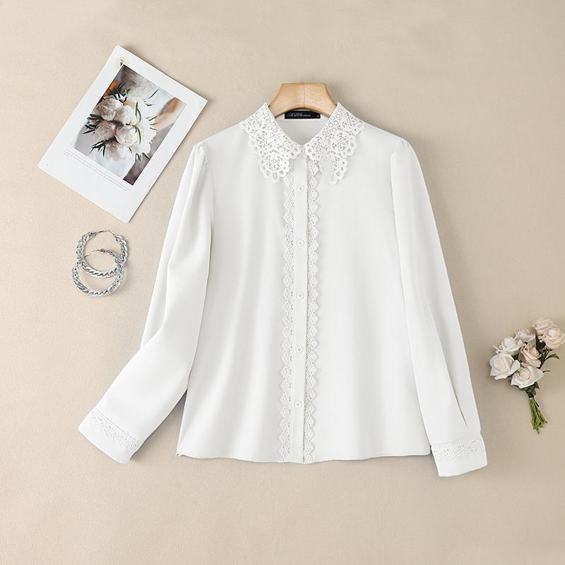ZANZEA Women Casual Lace Splice Collar Long Sleeve Blouse