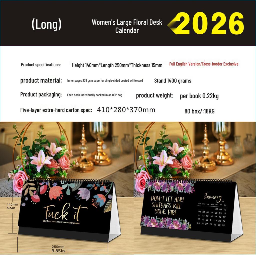2026 English Wall Calendar - New Styles with Countdown Feature, Various Designs Available