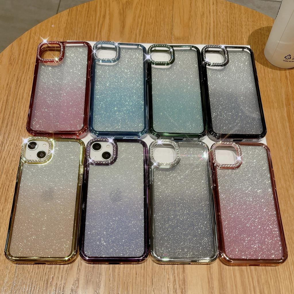 Suitable for IPhone15, Gradient Glitter Phone Case 14pro, Lens Glitter, Apple 13 Electroplated Anti-drop Protective Case