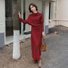Korean Style Women's Knit Top & High Waist Skirt Set with Buttoned Waist-cinching and Loose High Neck Design
